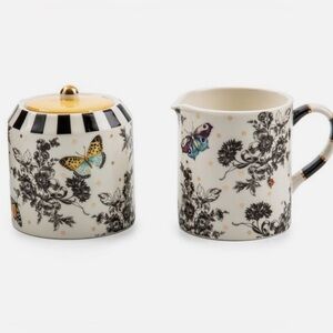 Mackenzie-Childs Floral Butterfly Toile Creamer and Sugar Set. Decor only.